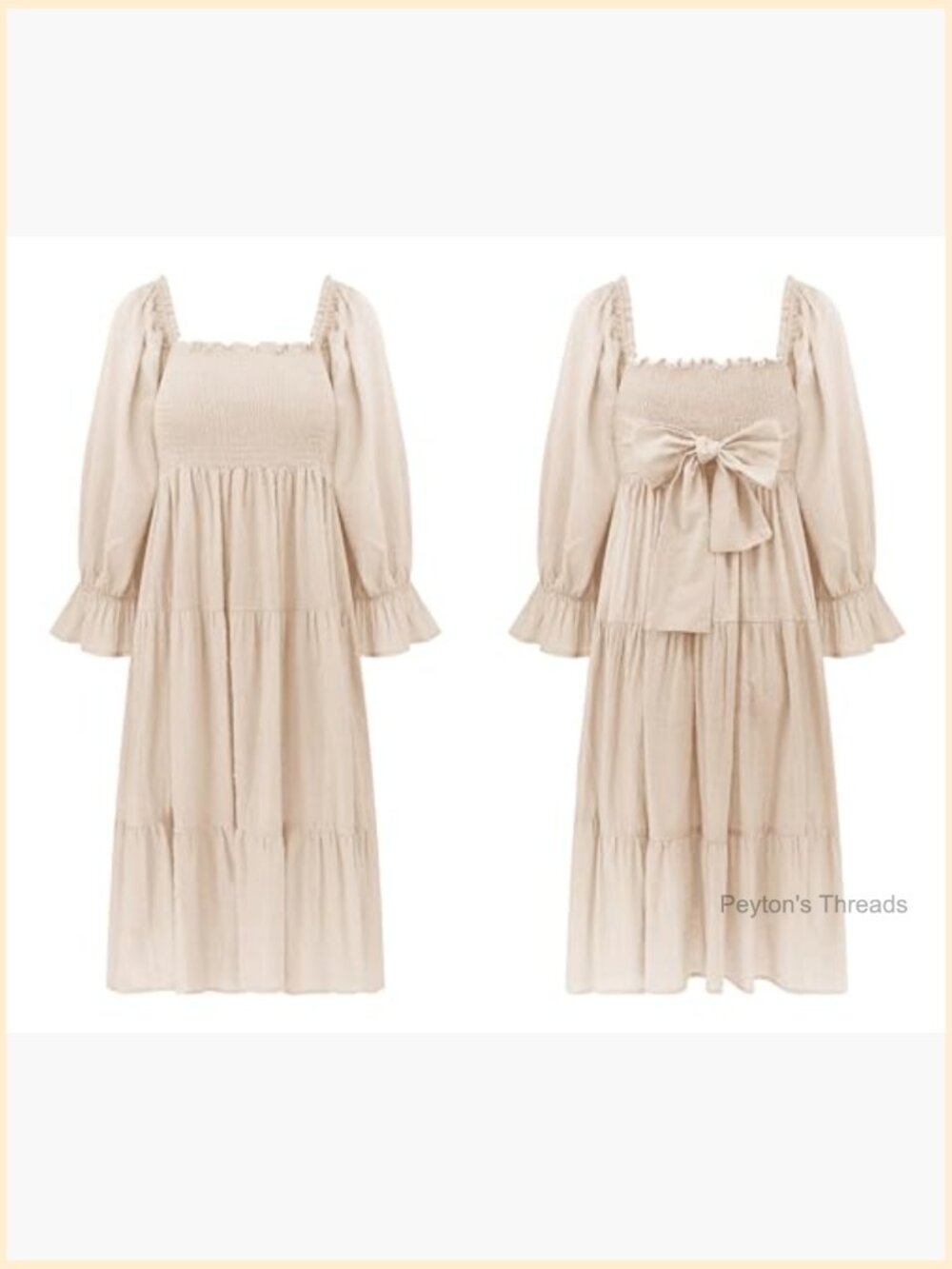 Women's Cotton Puff Sleeve Off-Shoulder Bow Midi Dress - Picture 6 of 7